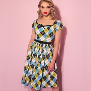 Vixen by Micheline Pitt Ghostbusters Icons Bardot Argyle Swing Dress - Small